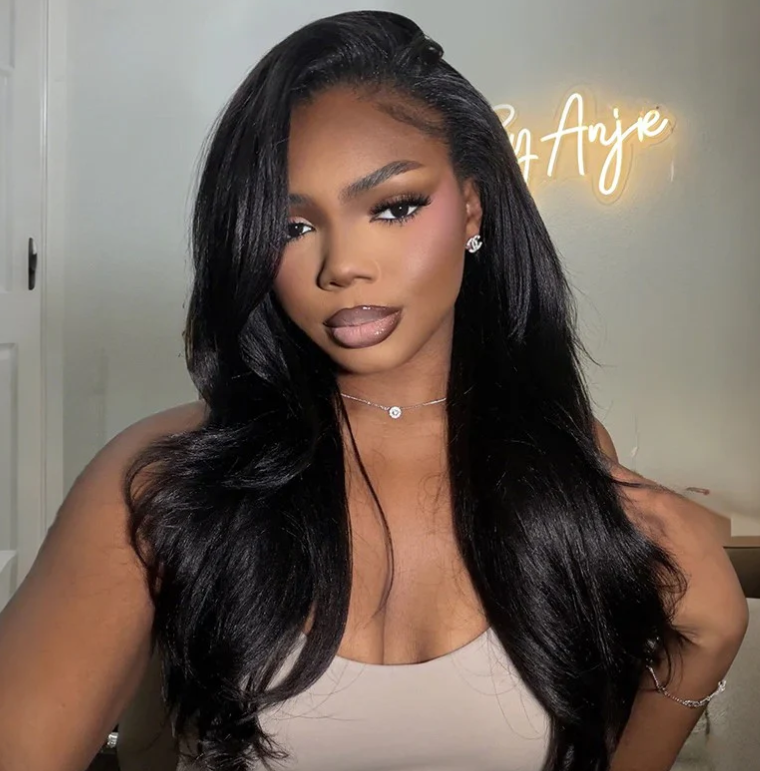 10″ – 40″ Natural Black Color Straight Human Hair Drawstring Half Wig