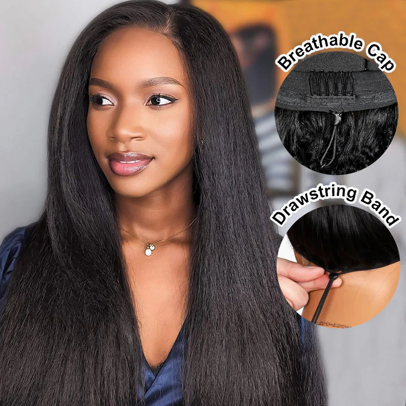 10″ – 40″ Natural Black Color Straight Human Hair Drawstring Half Wig