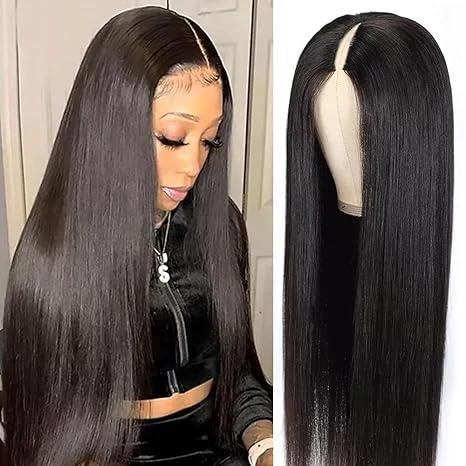 10″ – 40″ Natural Black Color Straight Human Hair U / V Part Wig