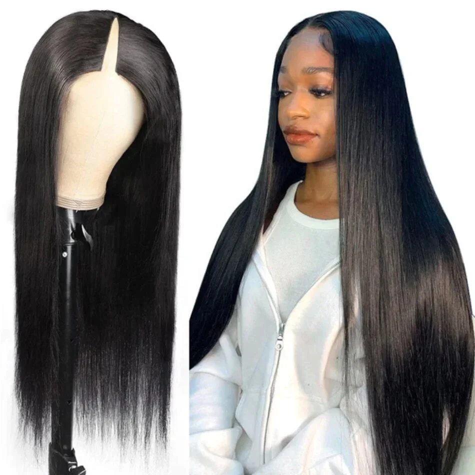 10″ – 40″ Natural Black Color Straight Human Hair U / V Part Wig