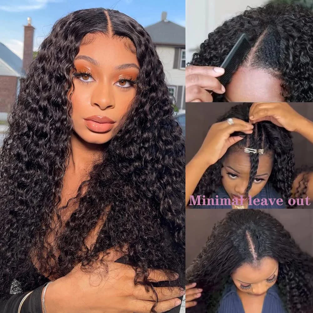 10″ – 40″ Natural Black Color Bohemian Curly Human Hair U / V Part Wig