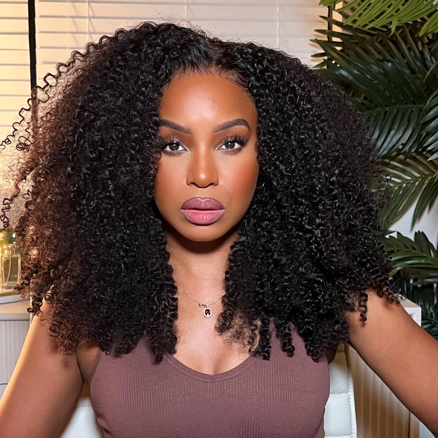 10″ – 40″ Natural Black Color Kinky Curly Human Hair Lace Front Wig