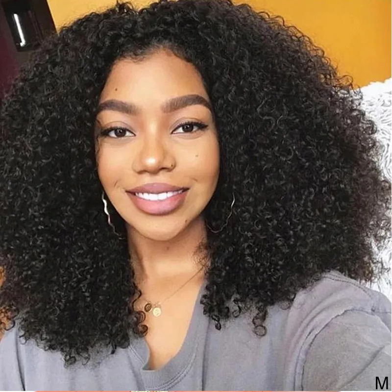 10″ – 40″ Natural Black Color Kinky Curly Human Hair Lace Front Wig