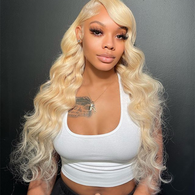 10″ – 40″ #613 Blonde Color Body Wave Human Hair Lace Front Wig