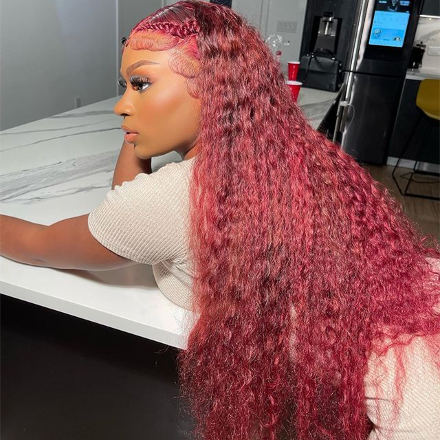 10″ – 40″ 99J Color Deep Curly Human Hair Lace Front Wig