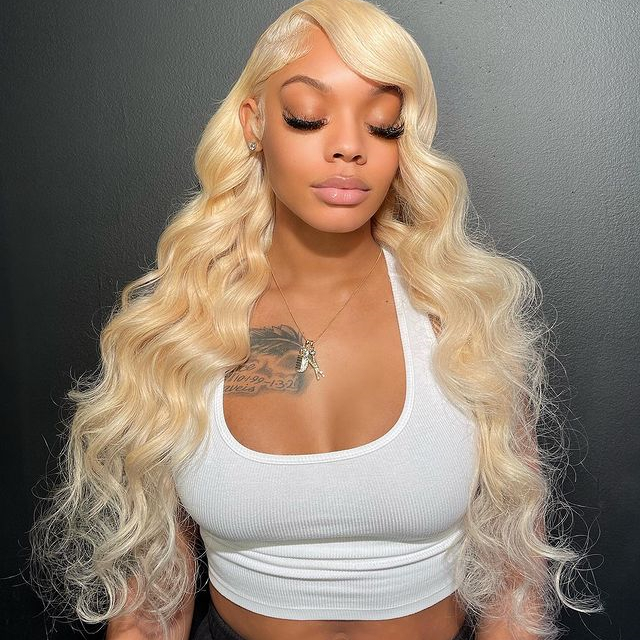 10″ – 40″ #613 Blonde Color Body Wave Human Hair Lace Front Wig
