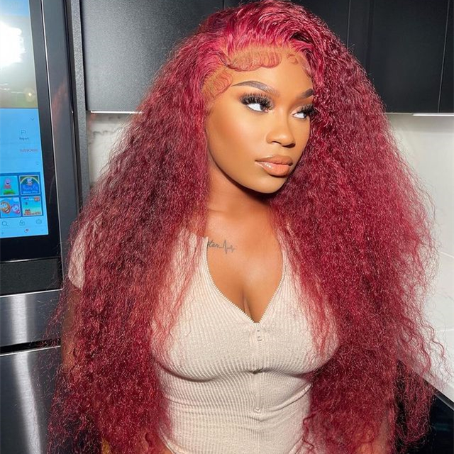 10″ – 40″ 99J Color Deep Curly Human Hair Lace Front Wig