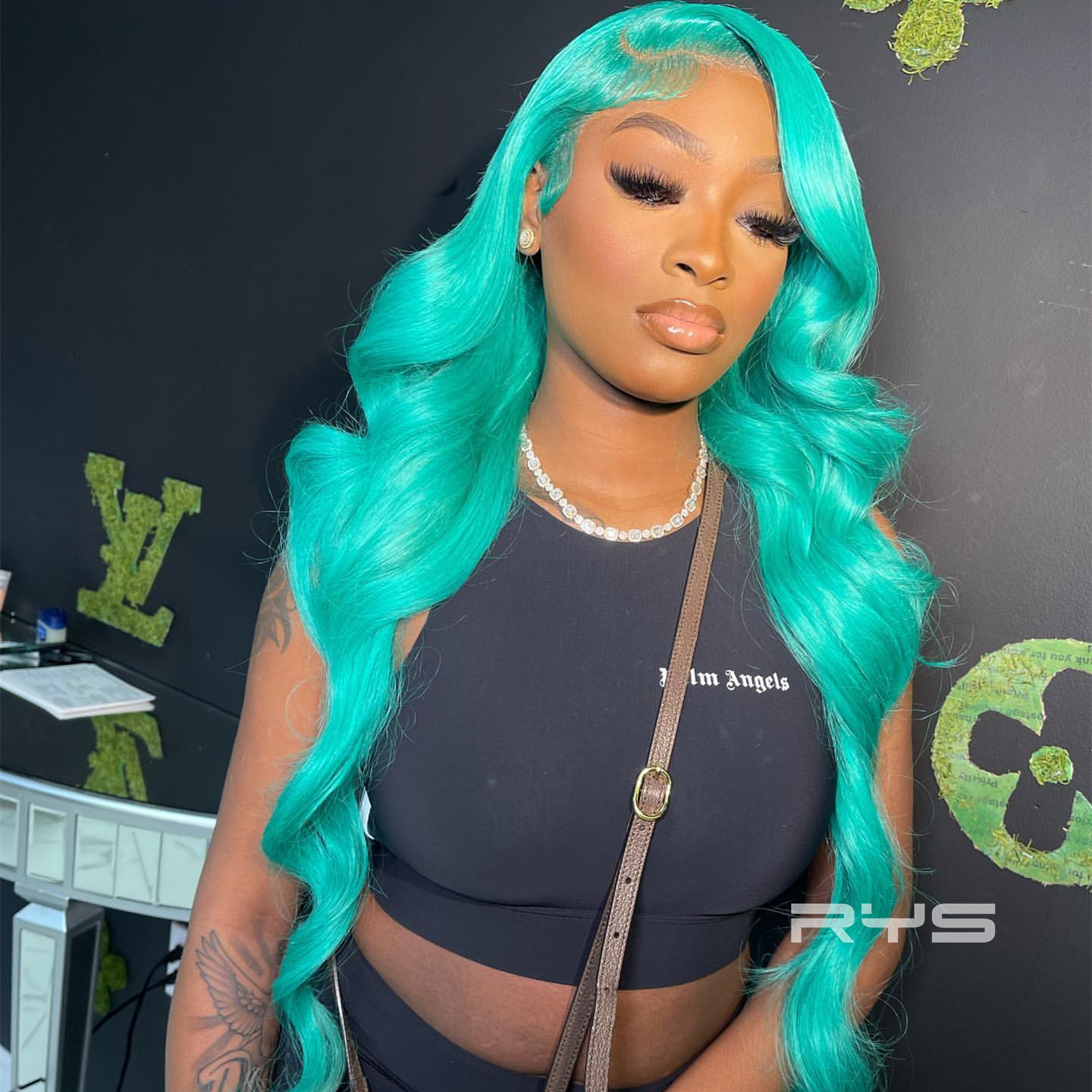 10″ – 40″ Tiffany Blue Color Body Wave Human Hair Lace Front Wig