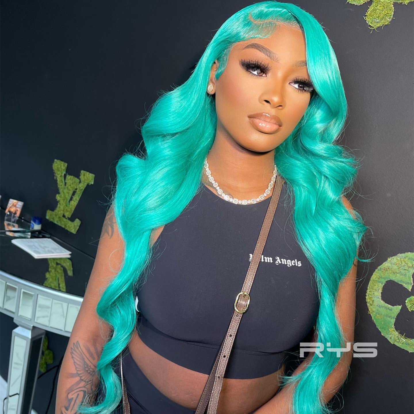 10″ – 40″ Tiffany Blue Color Body Wave Human Hair Lace Front Wig