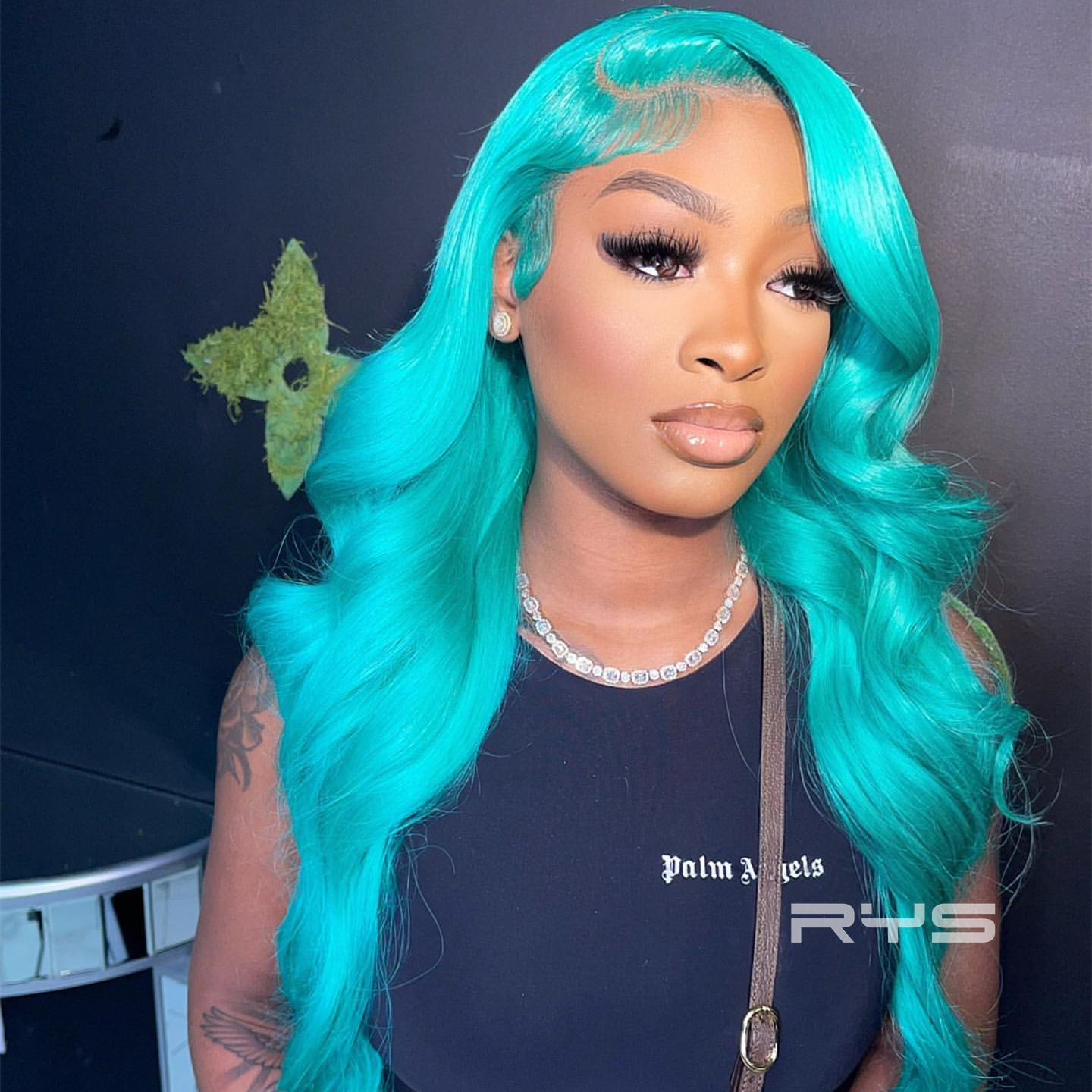 10″ – 40″ Tiffany Blue Color Body Wave Human Hair Lace Front Wig