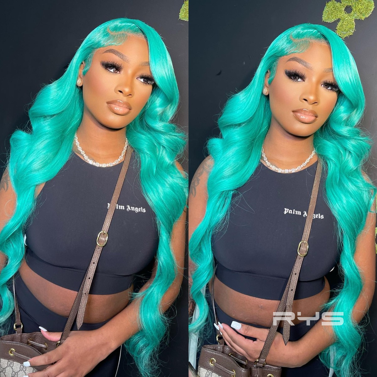 10″ – 40″ Tiffany Blue Color Body Wave Human Hair Lace Front Wig