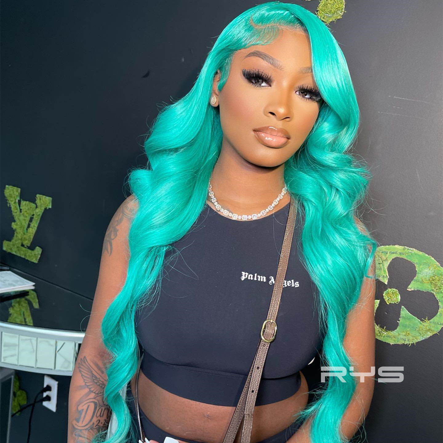 10″ – 40″ Tiffany Blue Color Body Wave Human Hair Lace Front Wig