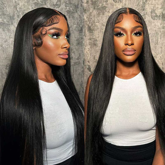 10″ – 40″ #1 Color Straight Human Hair Lace Front Wig
