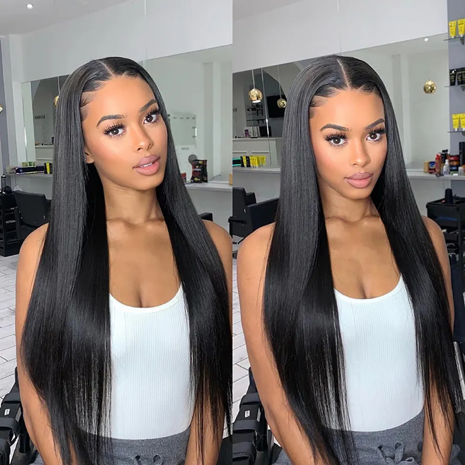 10″ – 40″ #1 Color Straight Human Hair Lace Front Wig