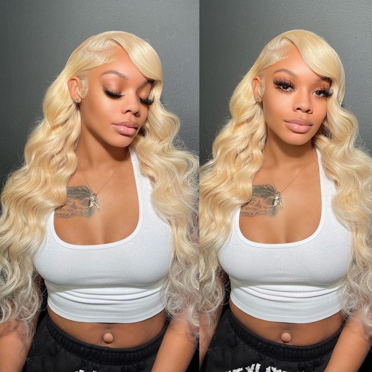 10″ – 40″ #613 Blonde Color Body Wave Human Hair Lace Front Wig