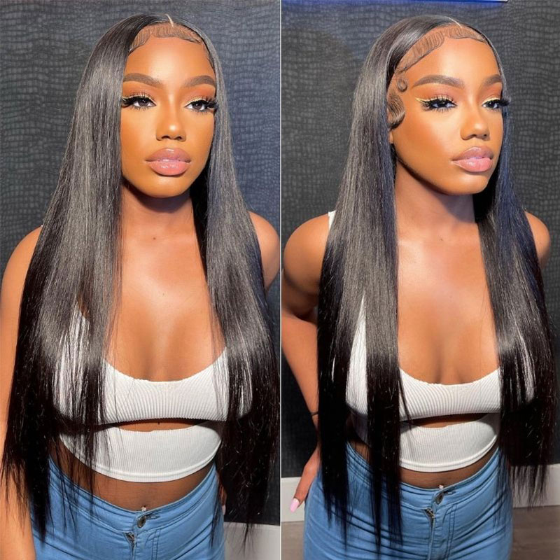 10″ – 40″ #1 Color Straight Human Hair Lace Front Wig