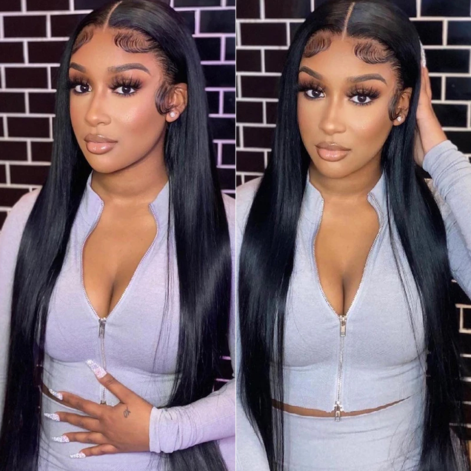 10″ – 40″ #1 Color Straight Human Hair Lace Front Wig