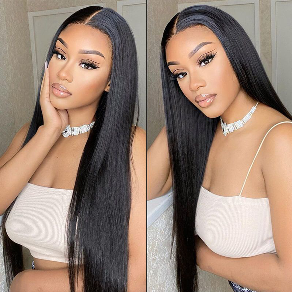 10″ – 40″ Natural Black Color Straight Human Hair U / V Part Wig