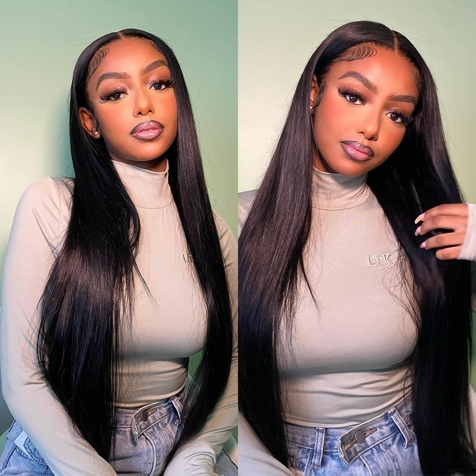 10″ – 40″ #1 Color Straight Human Hair Lace Front Wig