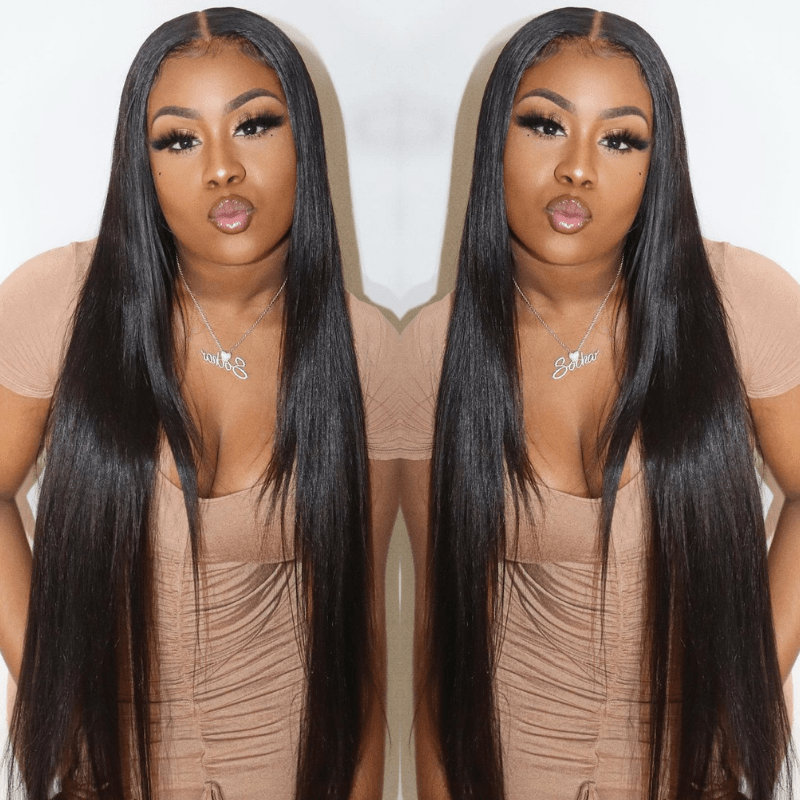 10″ – 40″ Natural Black Color Straight Human Hair U / V Part Wig