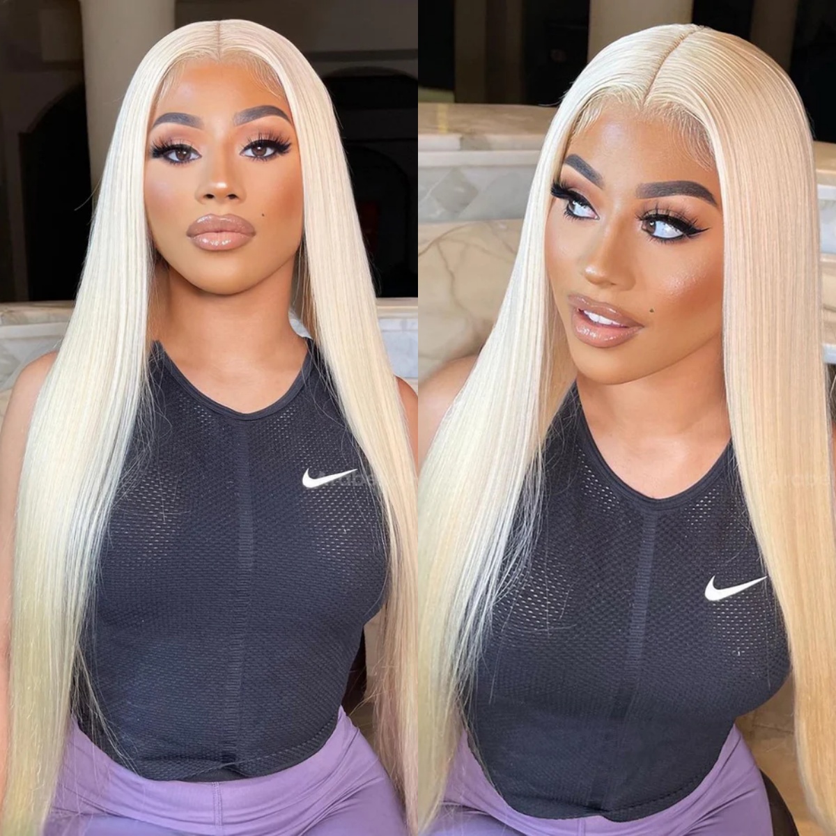 10″ – 40″ #613 Blonde Color Straight Human Hair Lace Front Wig