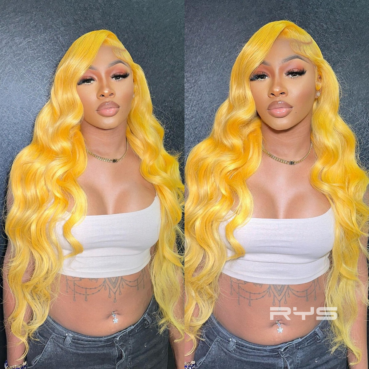 10″ – 40″ Butter Yellow Color Body Wave Human Hair Lace Front Wig