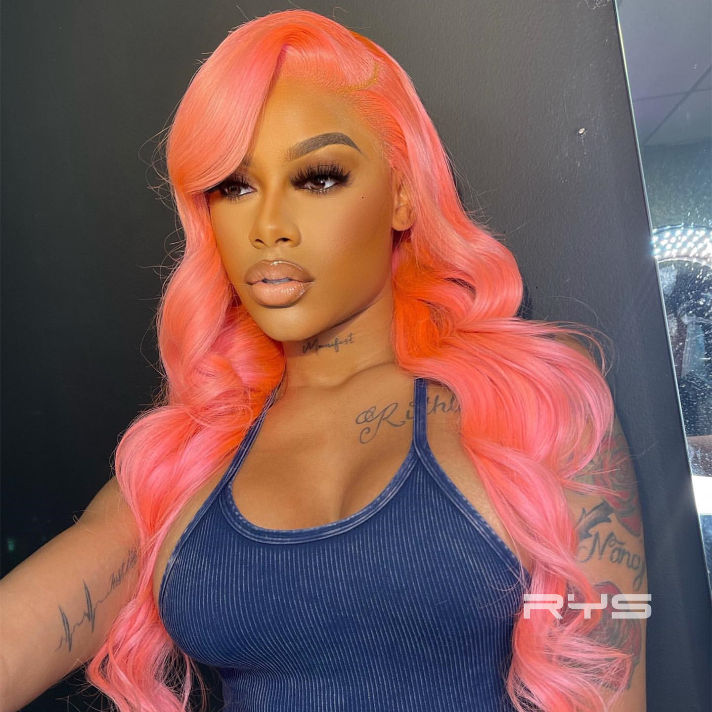 10″ – 40″ Coral Peach Pink Color Body Wave Human Hair Lace Front Wig