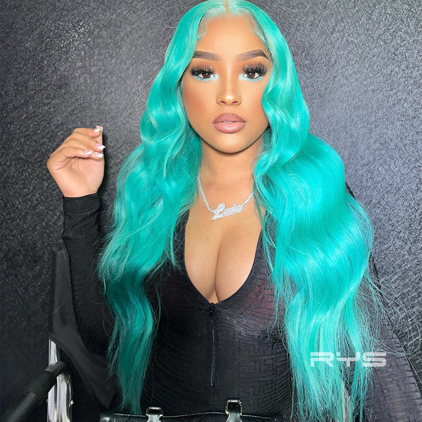 10″ – 40″ Turquoise Light Cyan Color Body Wave Human Hair Lace Front Wig