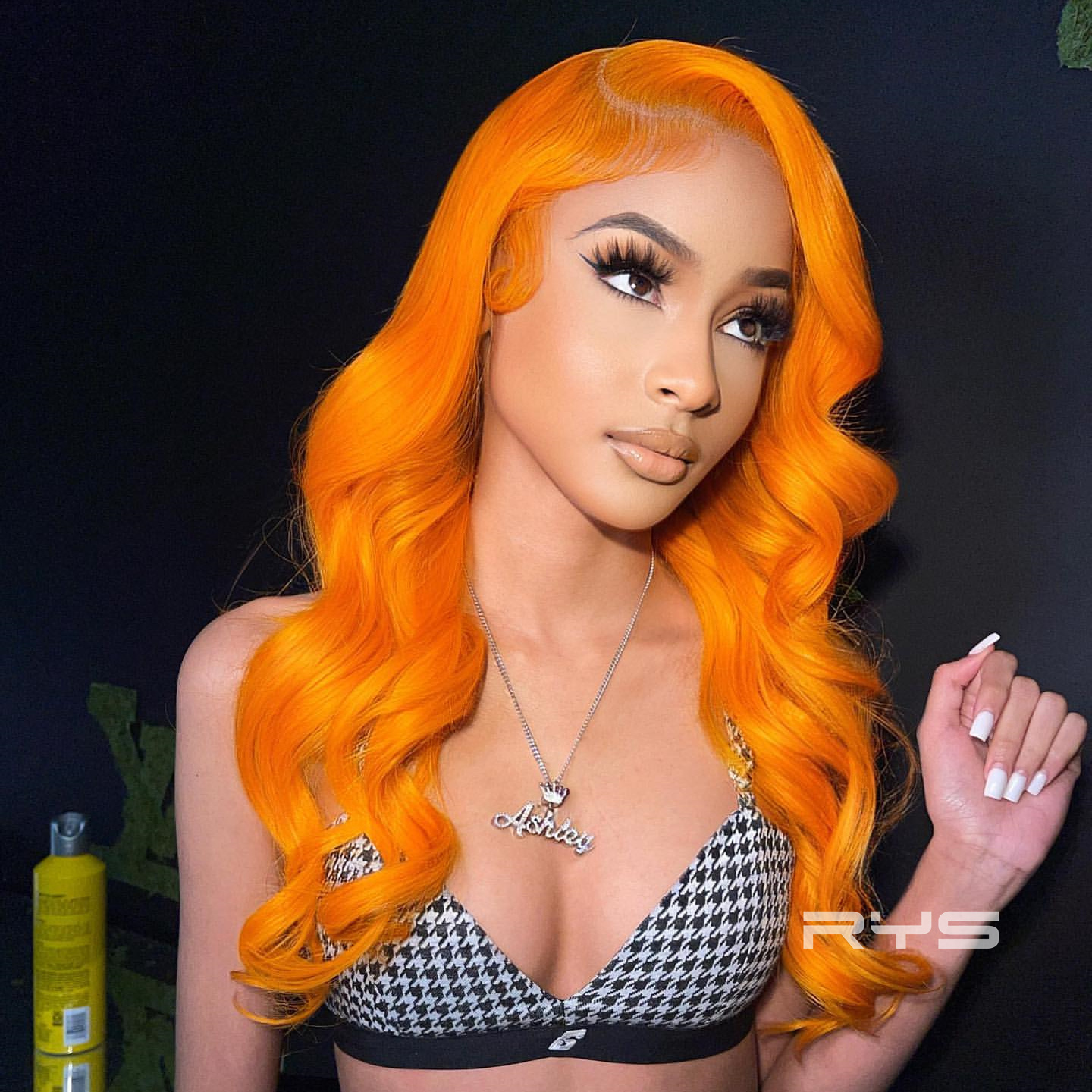 10″ – 40″ Tangerine Orange Color Body Wave Human Hair Lace Front Wig