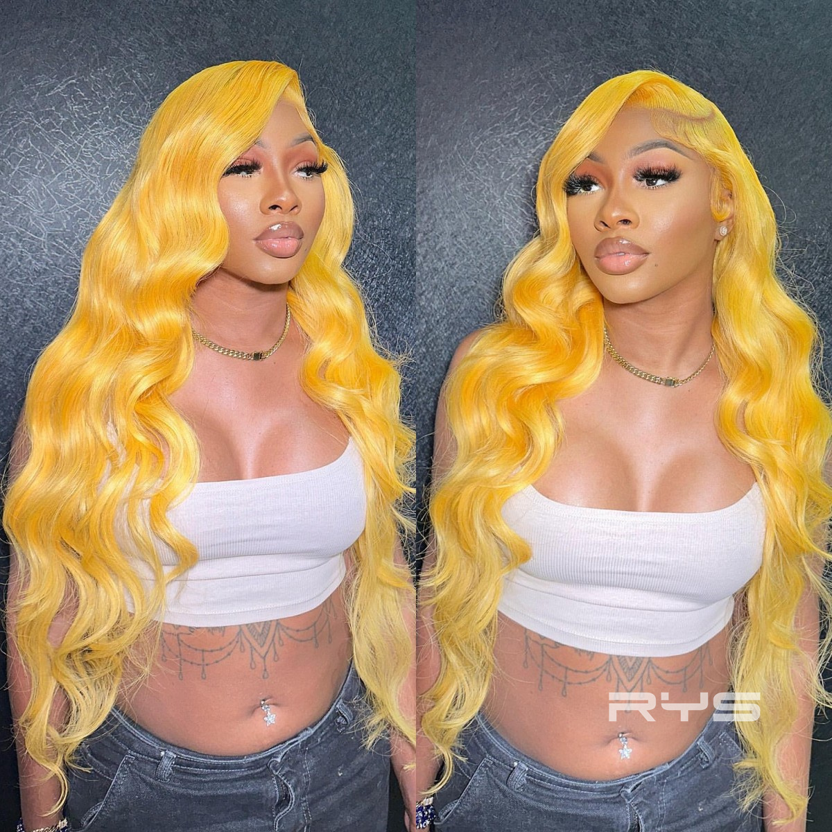 10″ – 40″ Butter Yellow Color Body Wave Human Hair Lace Front Wig