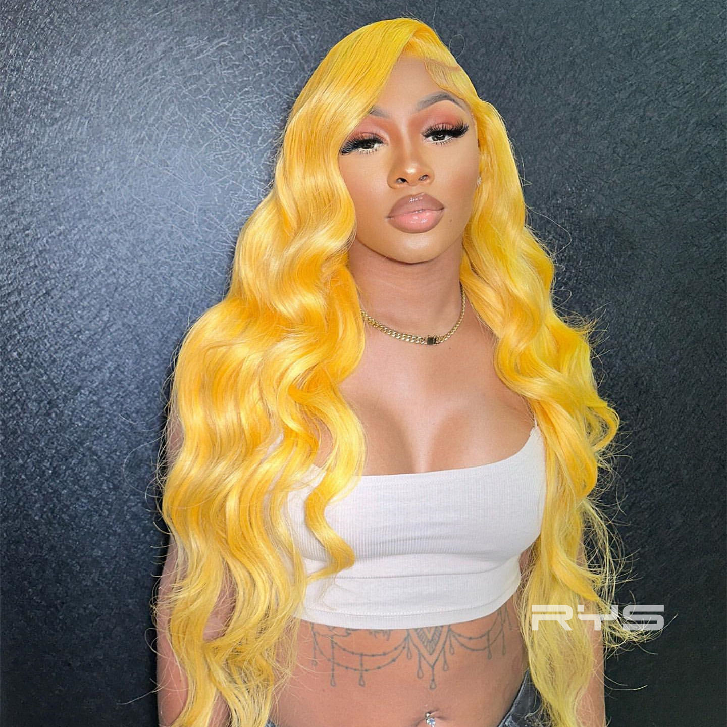 10″ – 40″ Butter Yellow Color Body Wave Human Hair Lace Front Wig