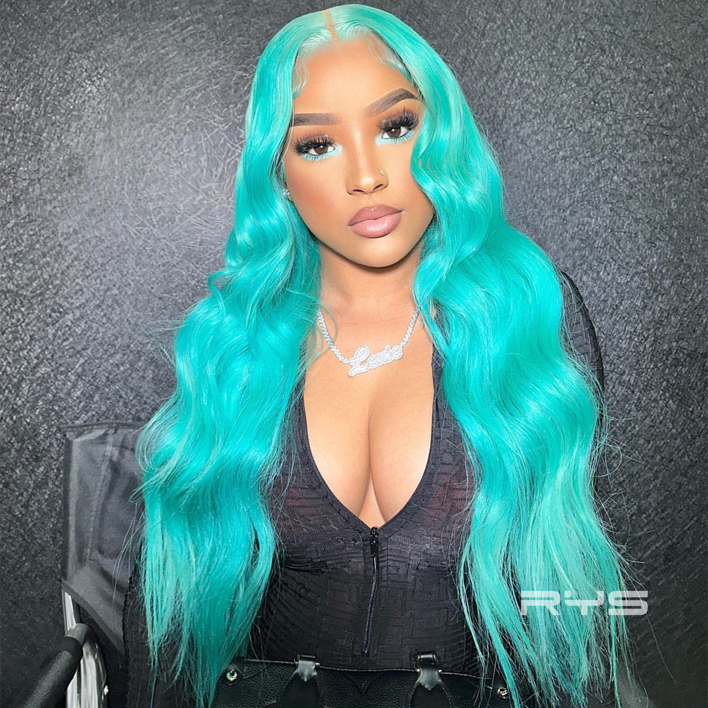10″ – 40″ Turquoise Light Cyan Color Body Wave Human Hair Lace Front Wig