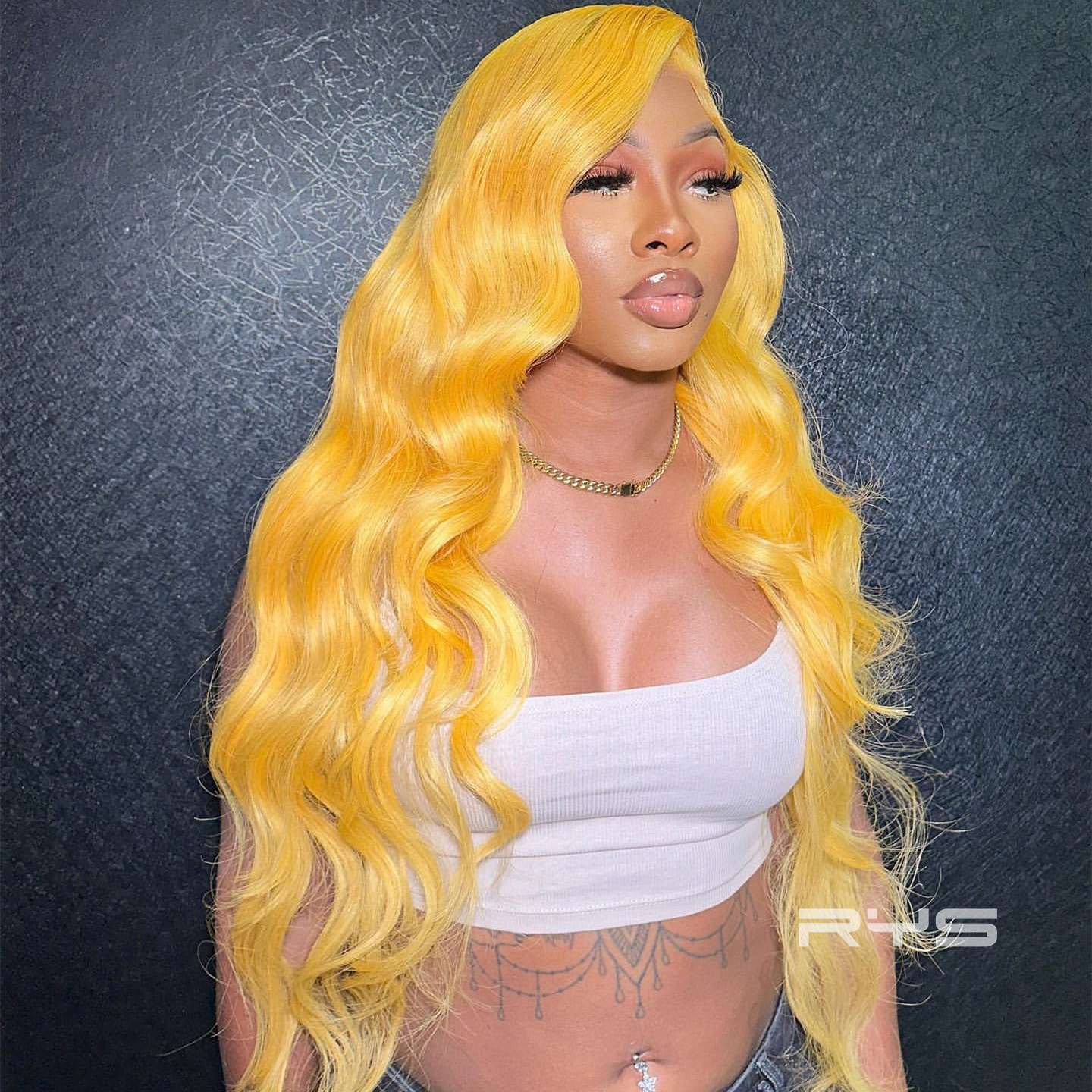 10″ – 40″ Butter Yellow Color Body Wave Human Hair Lace Front Wig