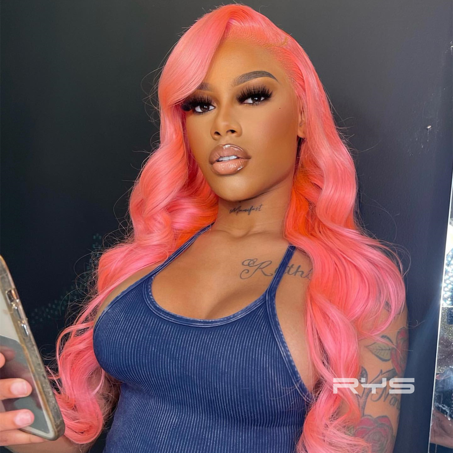 10″ – 40″ Coral Peach Pink Color Body Wave Human Hair Lace Front Wig
