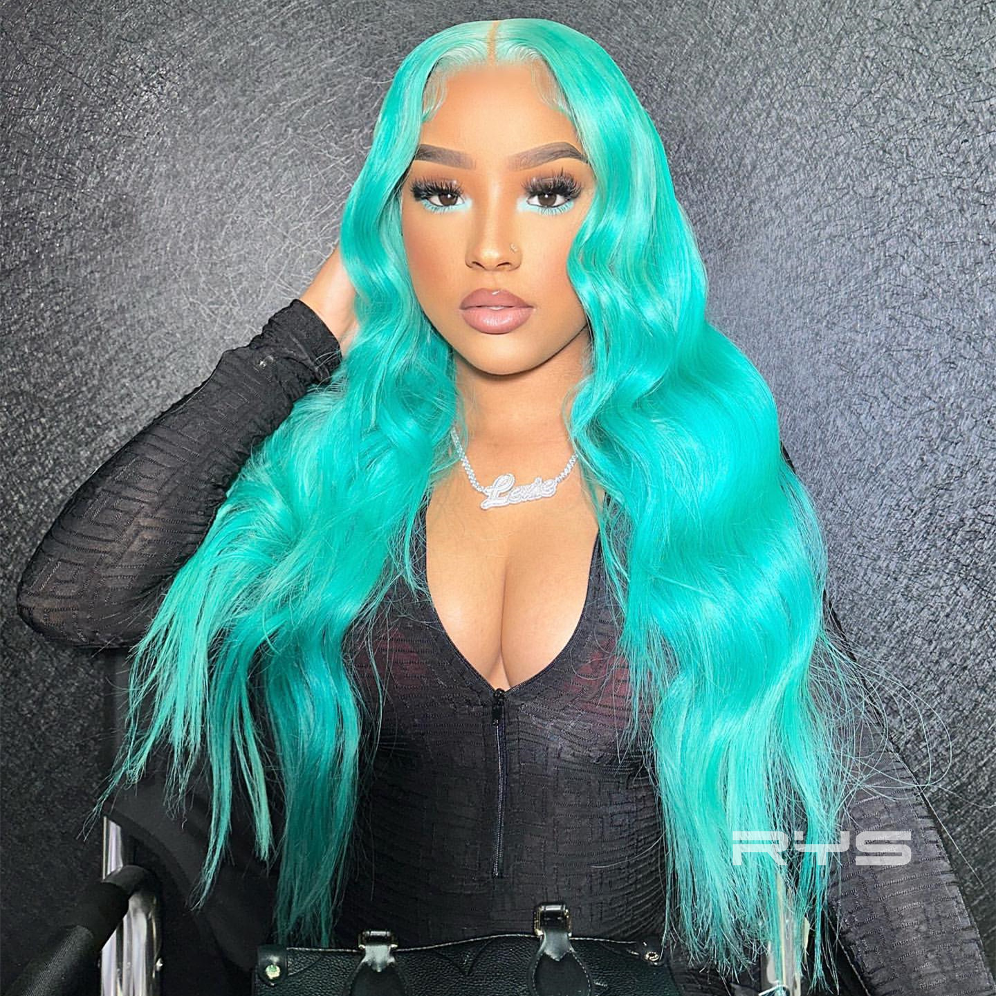 10″ – 40″ Turquoise Light Cyan Color Body Wave Human Hair Lace Front Wig