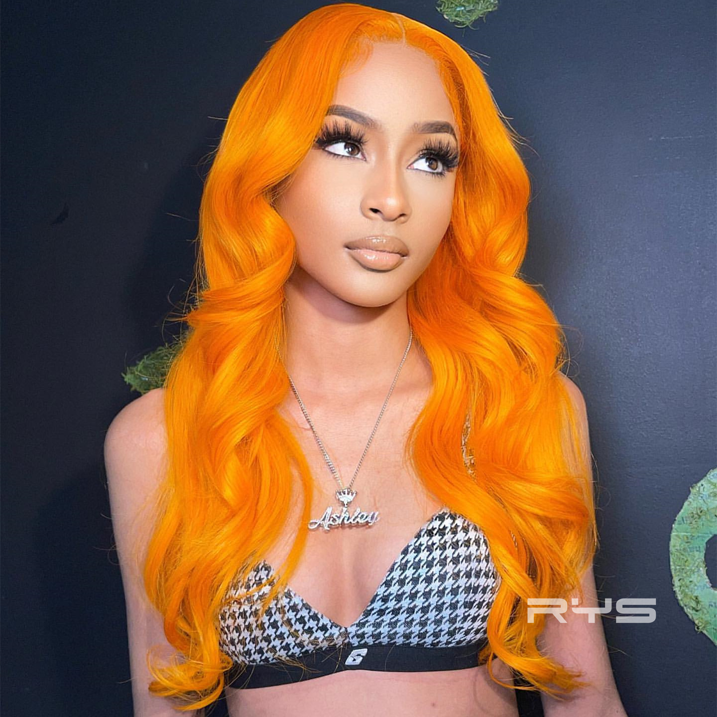 10″ – 40″ Tangerine Orange Color Body Wave Human Hair Lace Front Wig