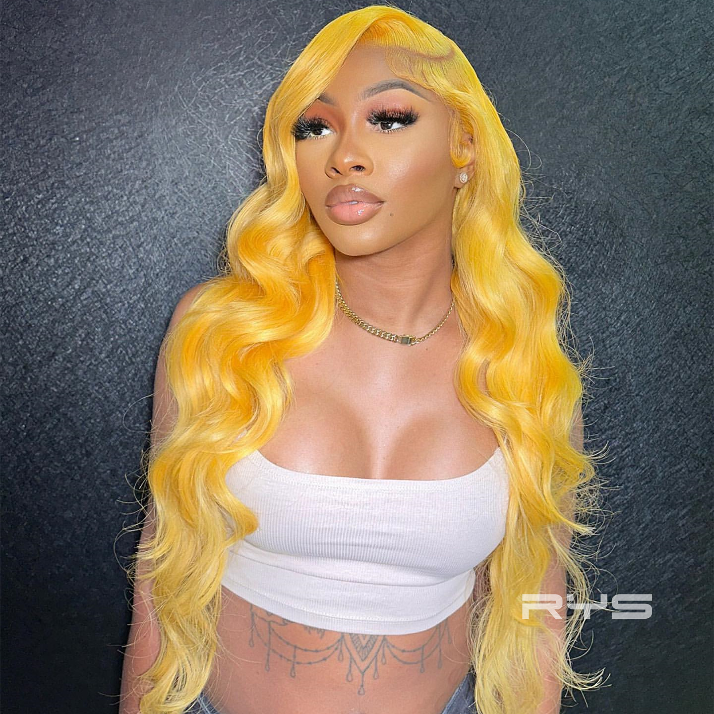 10″ – 40″ Butter Yellow Color Body Wave Human Hair Lace Front Wig