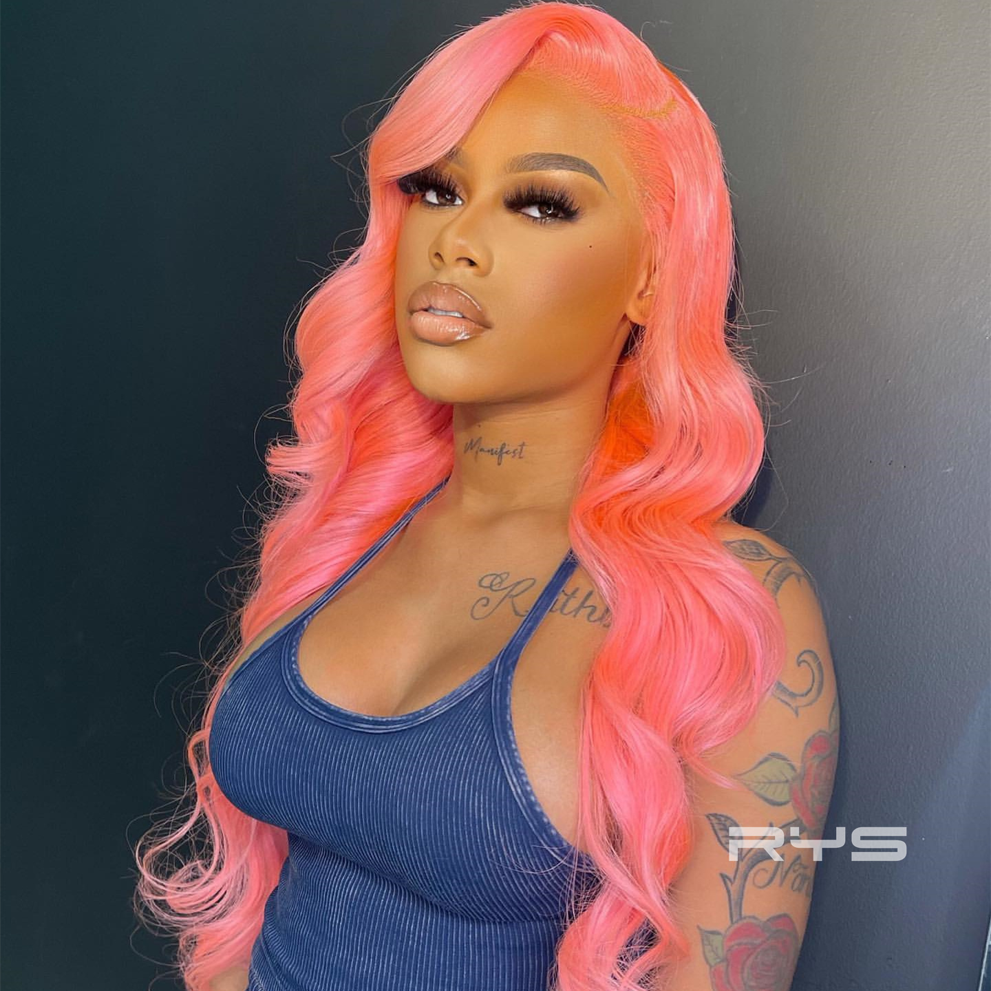 10″ – 40″ Coral Peach Pink Color Body Wave Human Hair Lace Front Wig