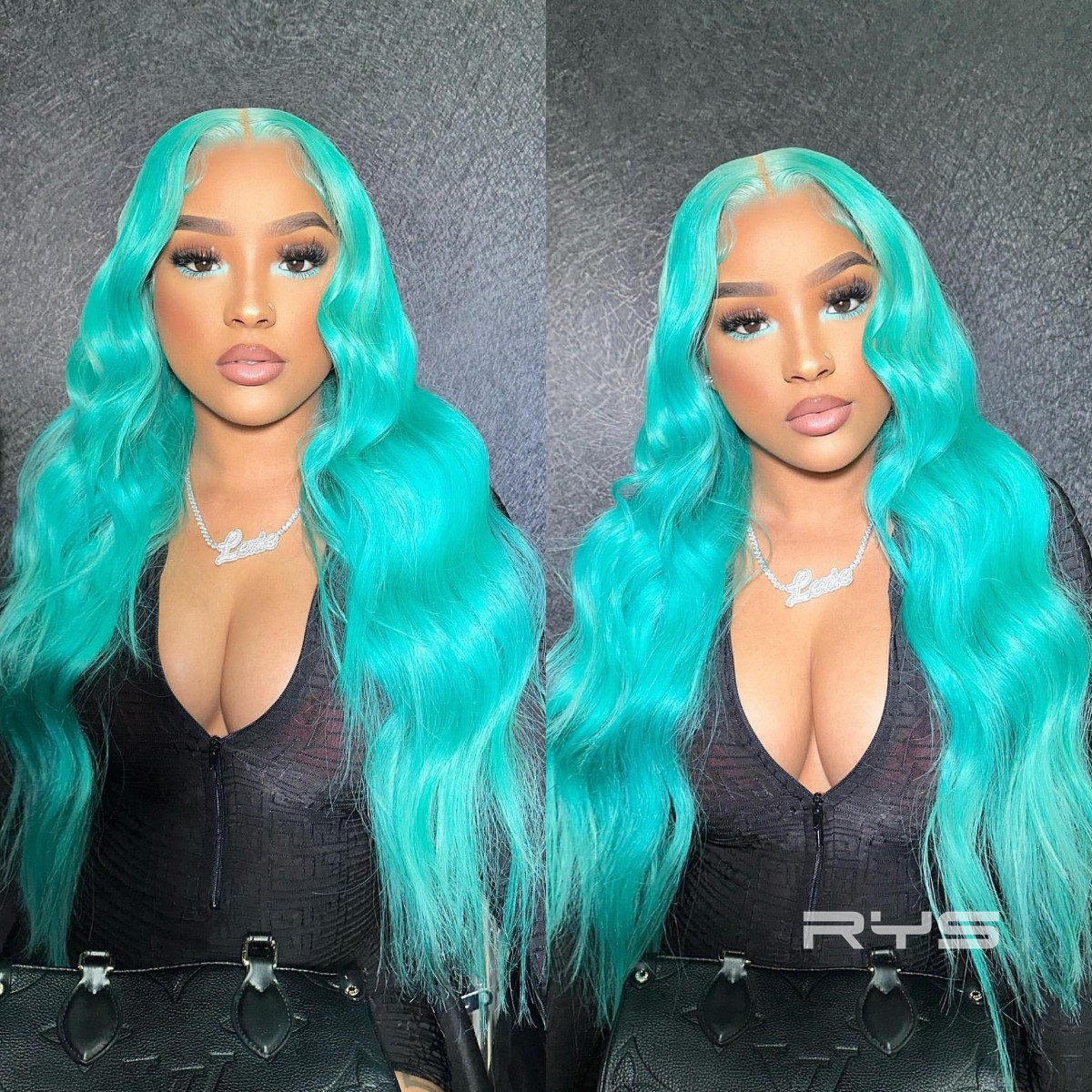 10″ – 40″ Turquoise Light Cyan Color Body Wave Human Hair Lace Front Wig