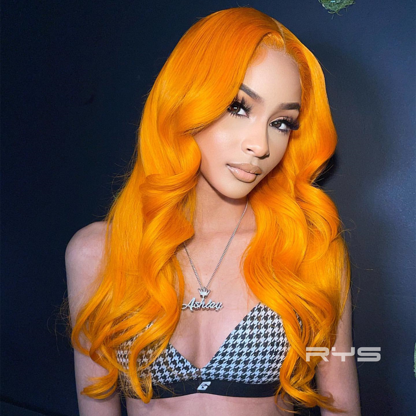 10″ – 40″ Tangerine Orange Color Body Wave Human Hair Lace Front Wig