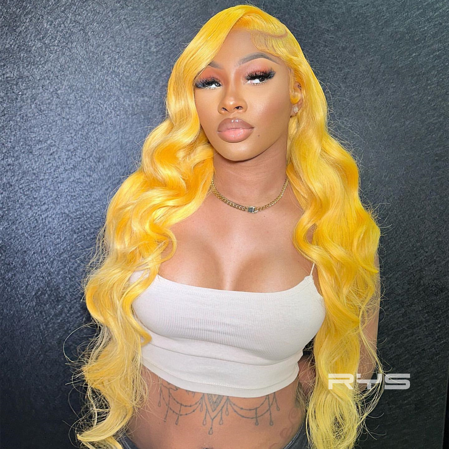 10″ – 40″ Butter Yellow Color Body Wave Human Hair Lace Front Wig