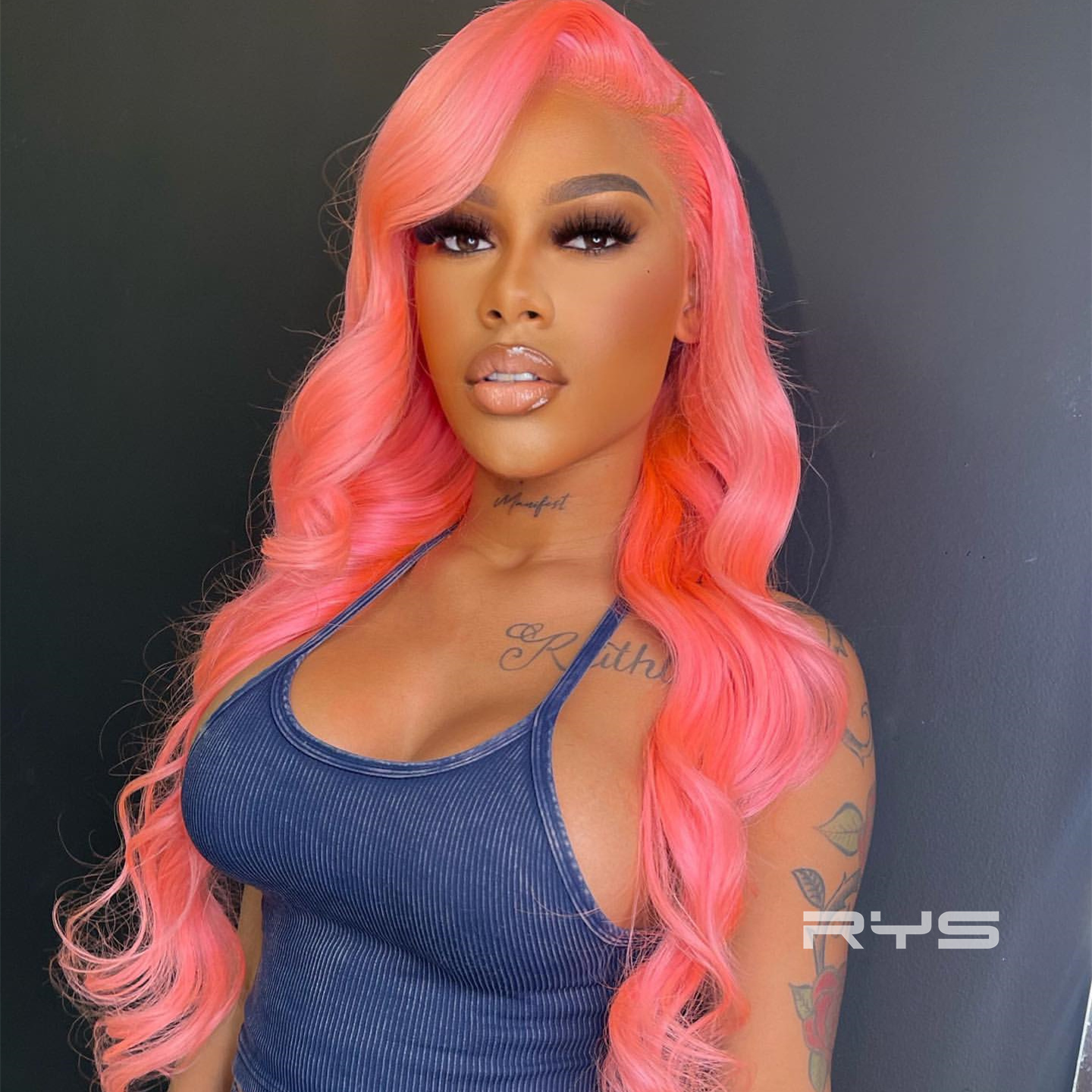 10″ – 40″ Coral Peach Pink Color Body Wave Human Hair Lace Front Wig