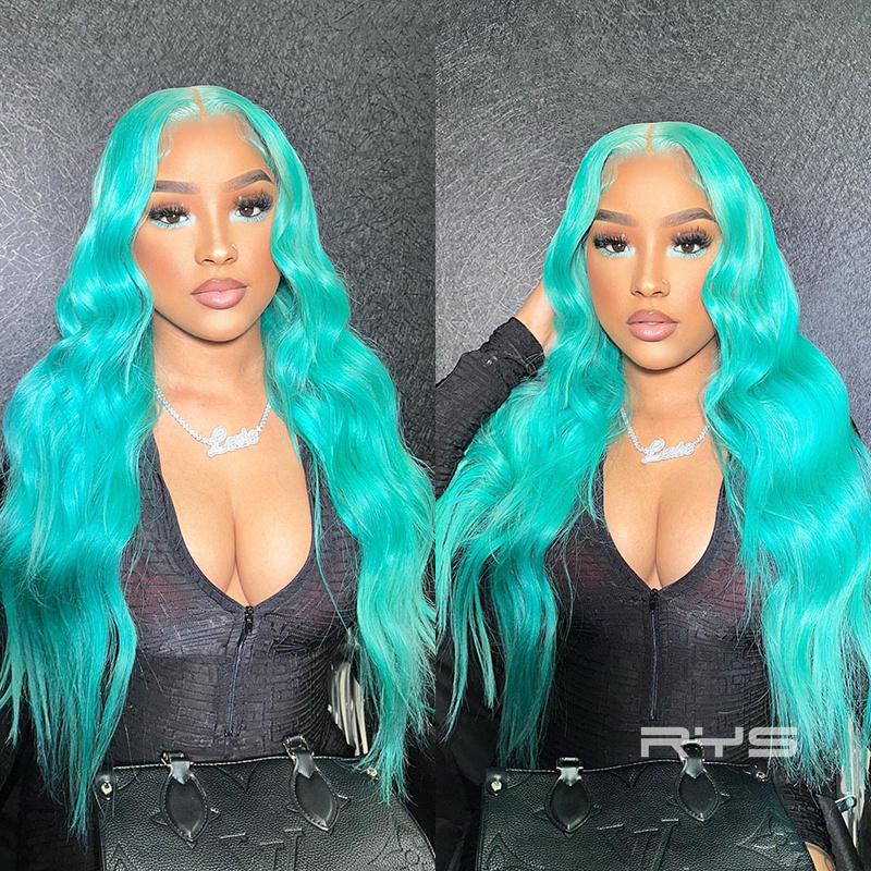 10″ – 40″ Turquoise Light Cyan Color Body Wave Human Hair Lace Front Wig