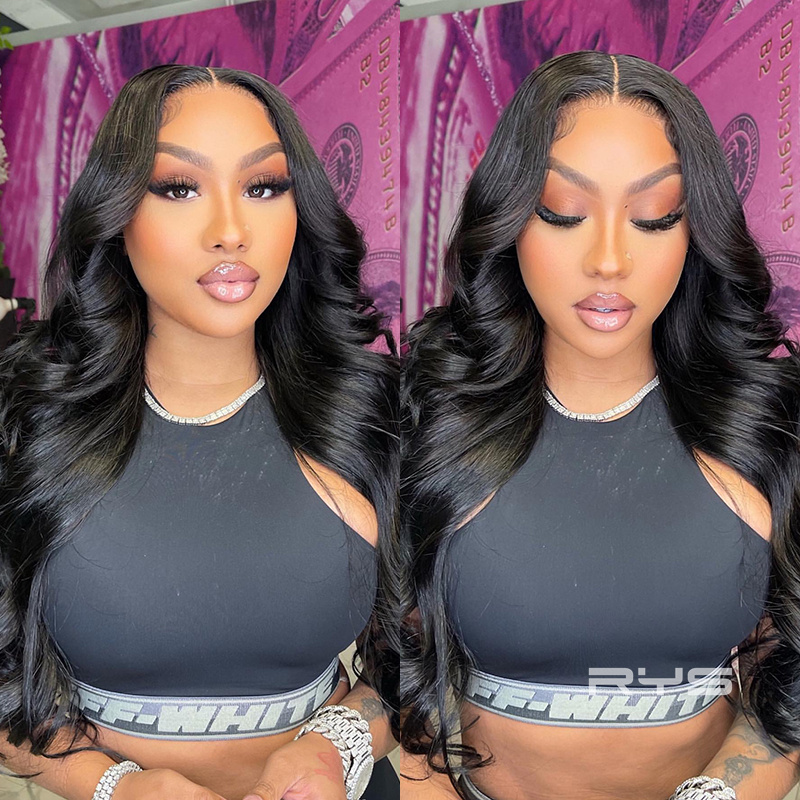 10″ – 40″ Natural Black Color Body Wave Human Hair Lace Front Wig