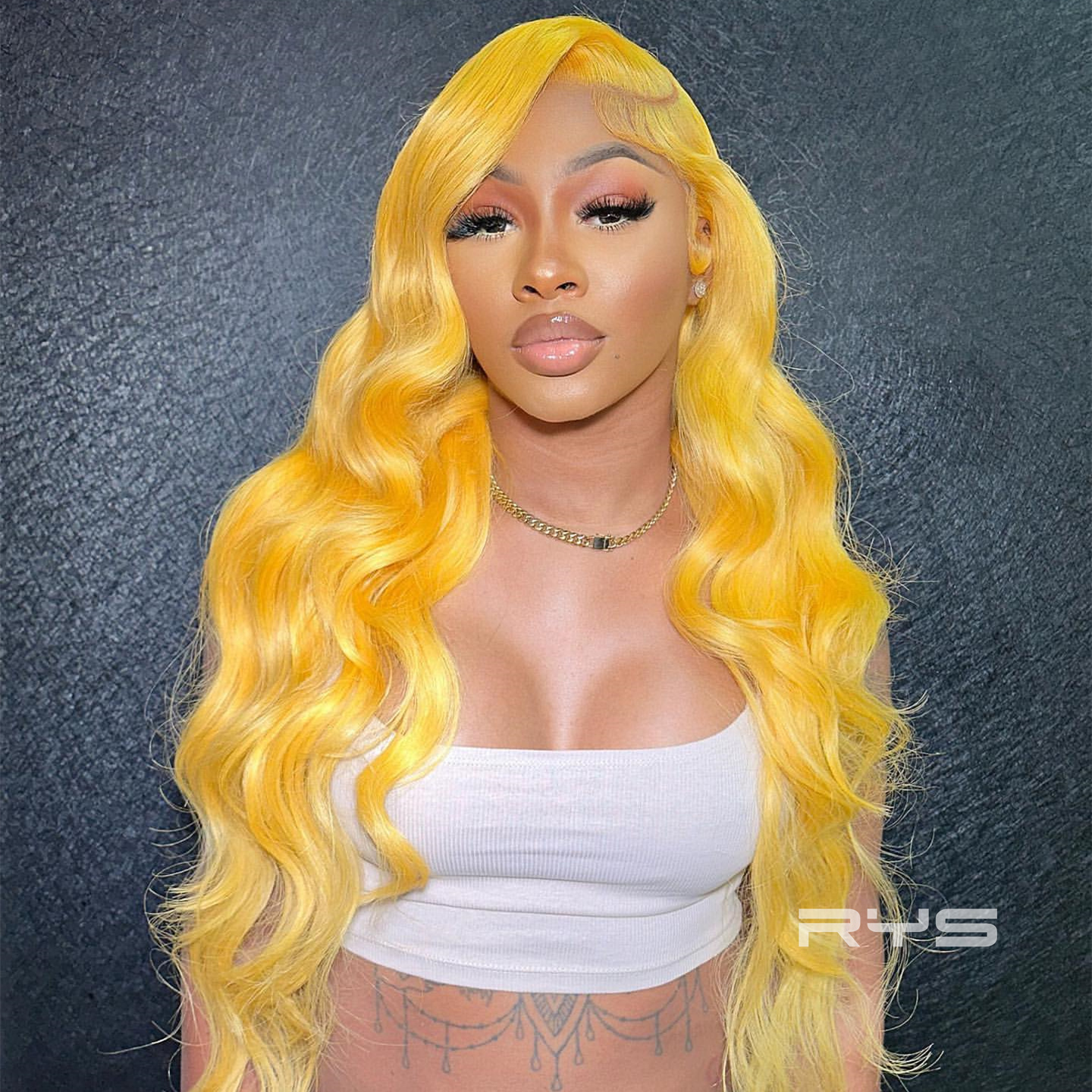 10″ – 40″ Butter Yellow Color Body Wave Human Hair Lace Front Wig