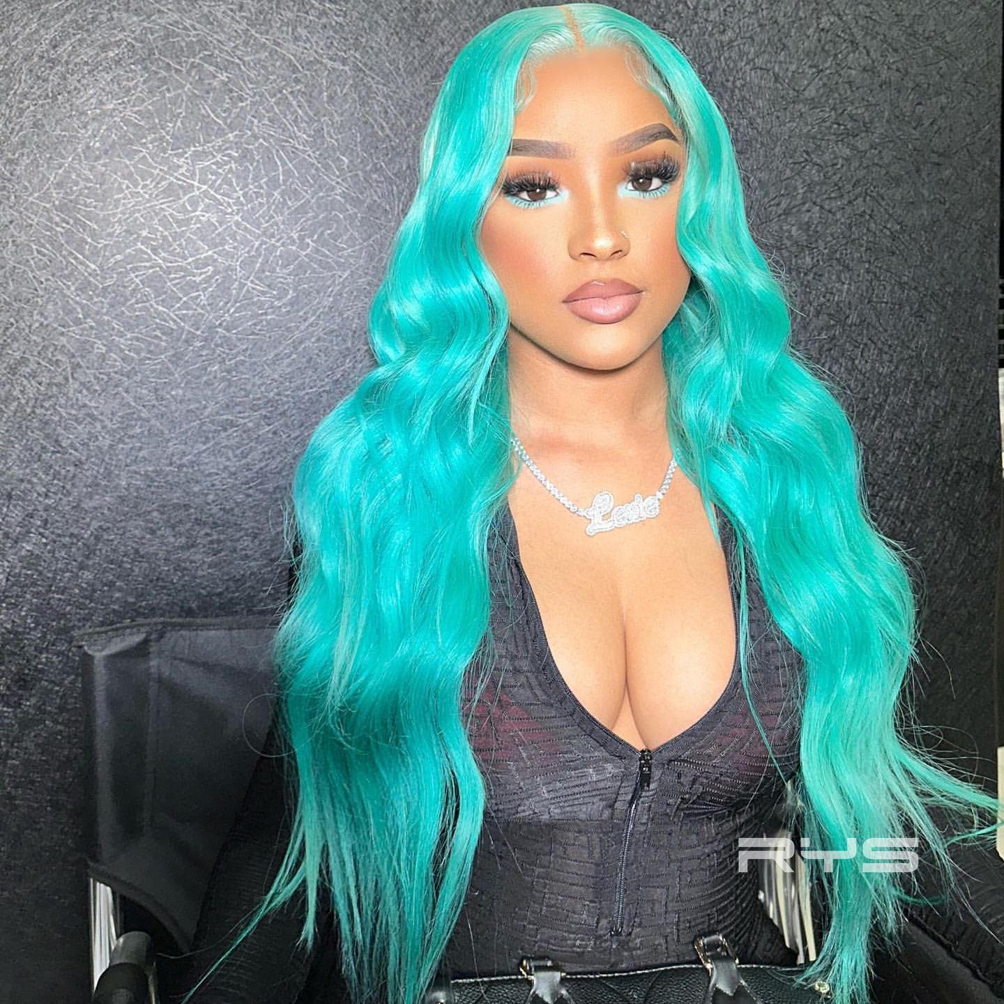 10″ – 40″ Turquoise Light Cyan Color Body Wave Human Hair Lace Front Wig