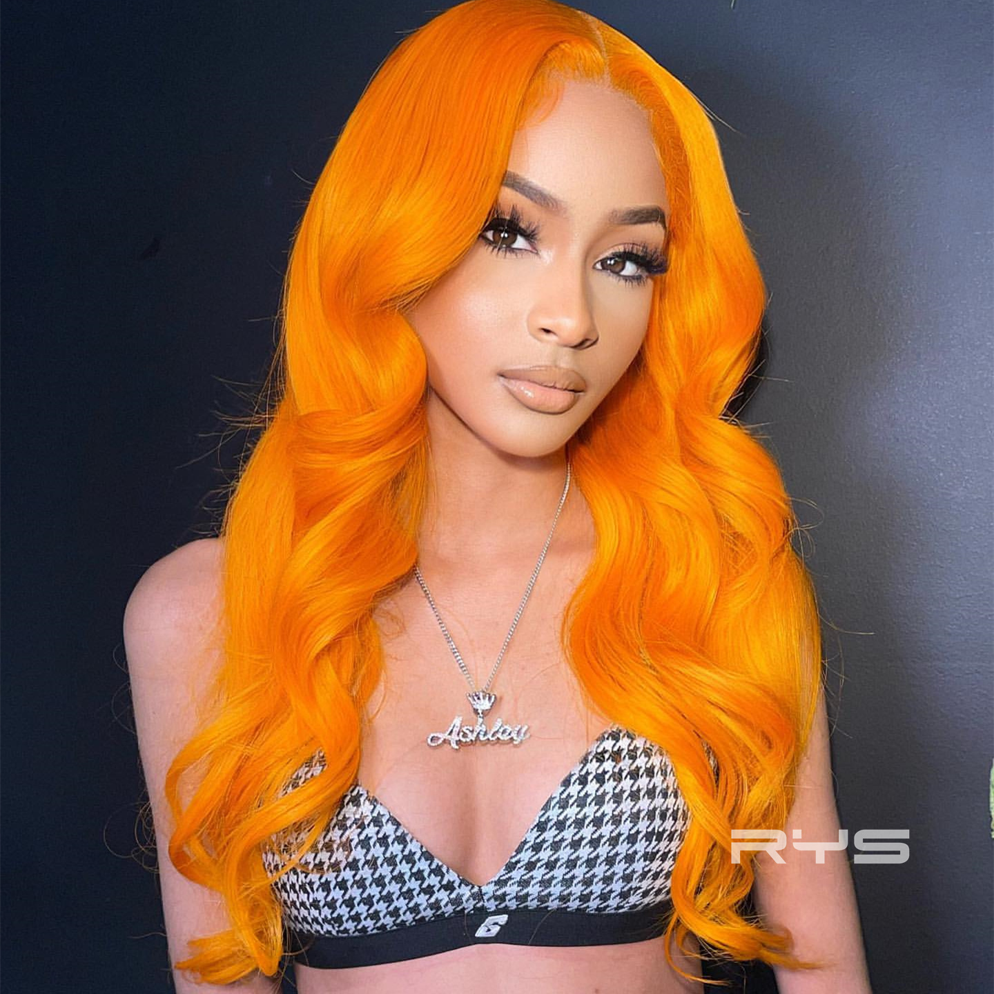 10″ – 40″ Tangerine Orange Color Body Wave Human Hair Lace Front Wig