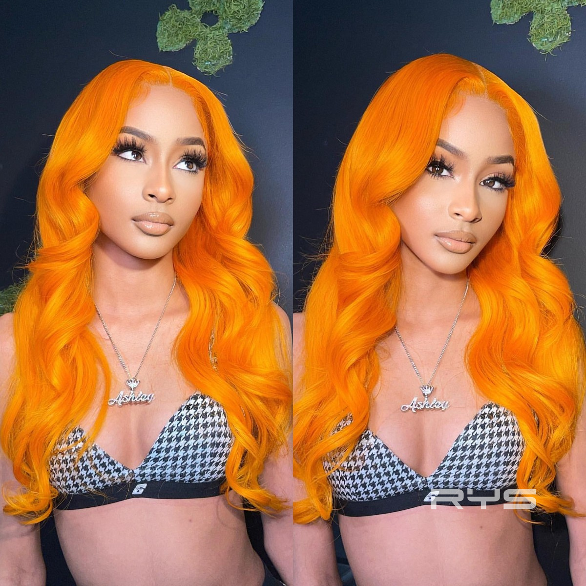 10″ – 40″ Tangerine Orange Color Body Wave Human Hair Lace Front Wig