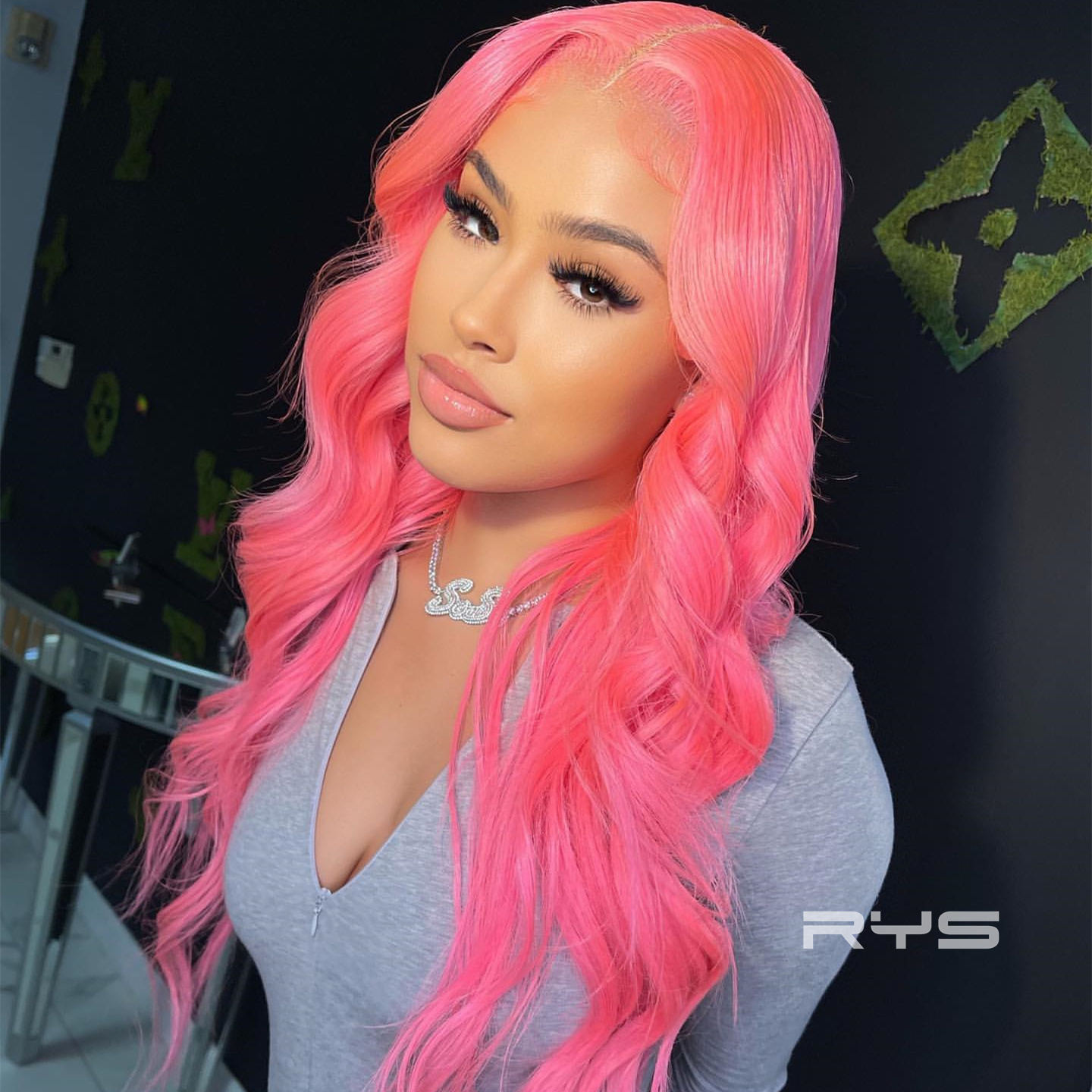 10″ – 40″ Pink Color Body Wave Human Hair Lace Front Wig