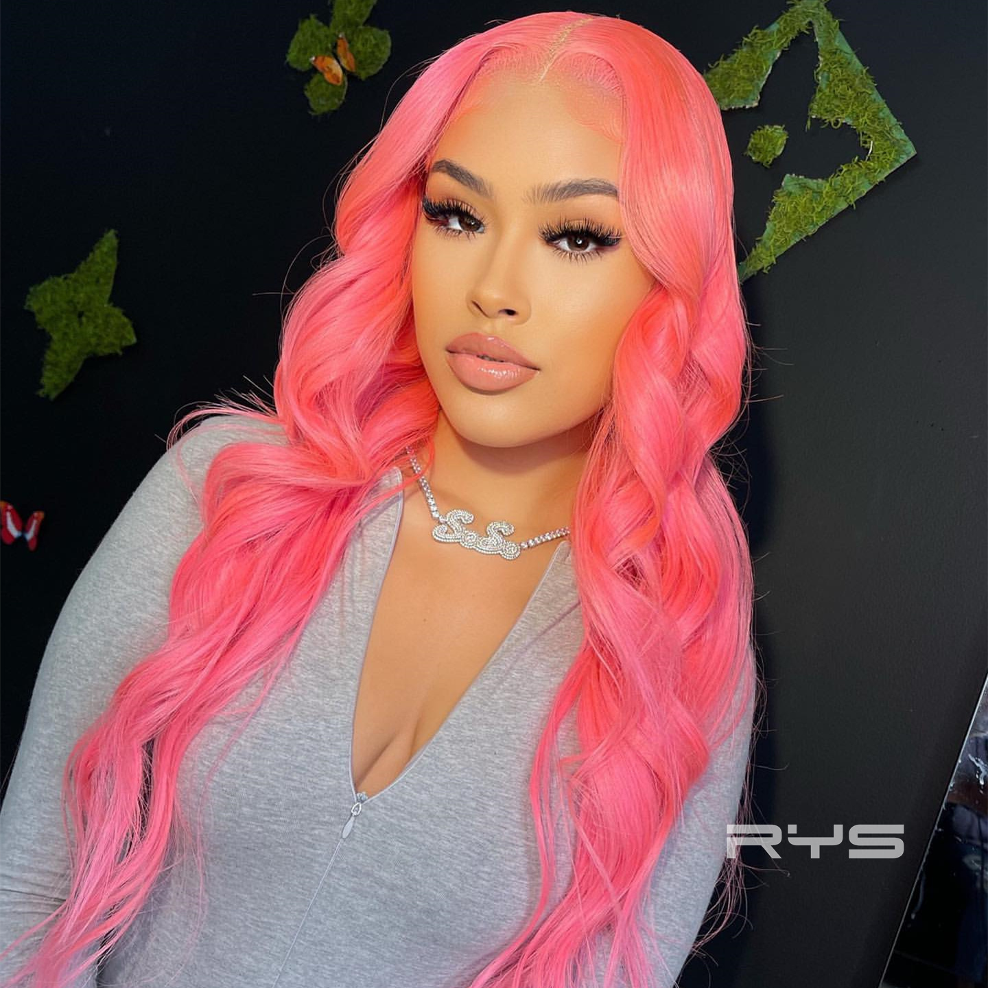 10″ – 40″ Pink Color Body Wave Human Hair Lace Front Wig